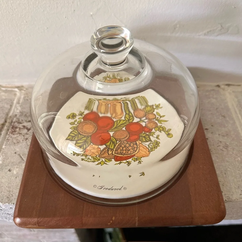 Rare Vintage Goodwood Teak Cheese Tray with Dome Lid